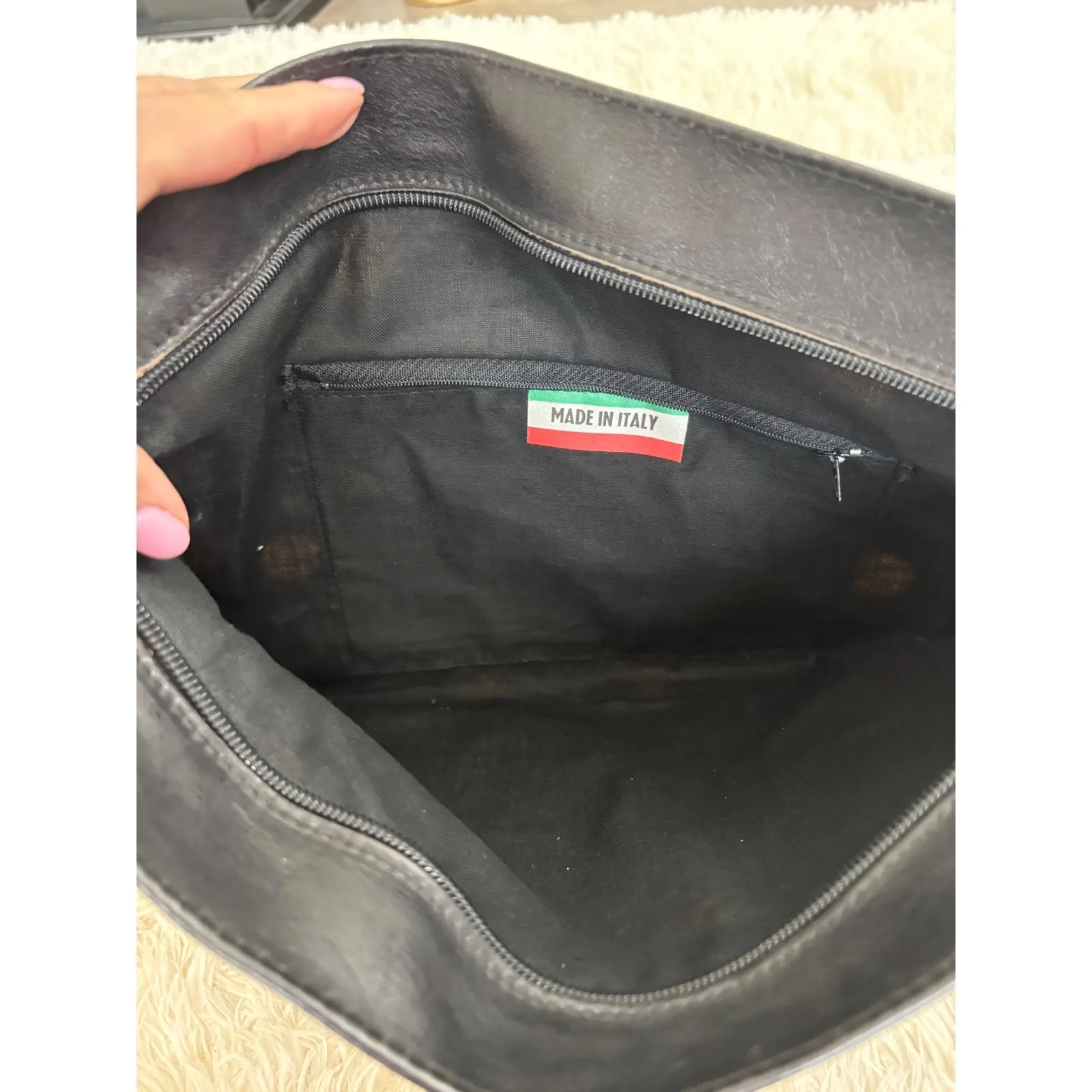 Donald J Pliner Black Polka Dot Leather Trim Clutch Bag Italy Made - Image 3