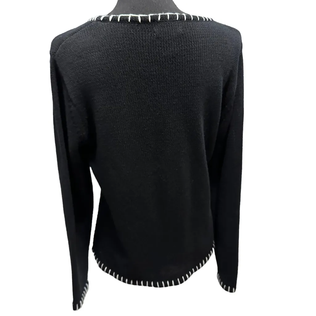 Through The Country Door Snowmen‎ Sweater Snowflakes Red bird Women Size M Black Size M - Image 6