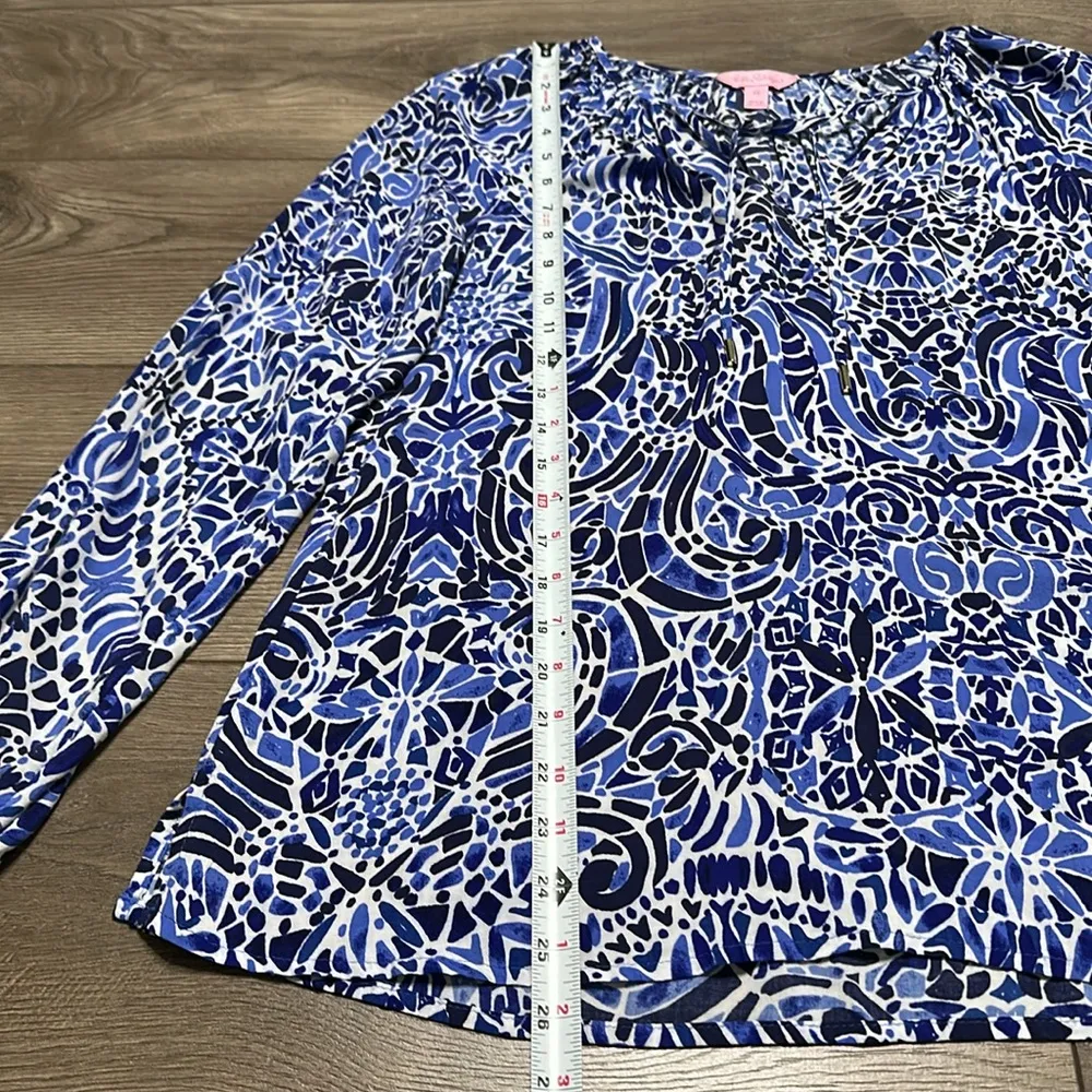 Lilly Pulitzer Willa Top Taverna Tile Blue White Long Sleeve Size XS - Image 7
