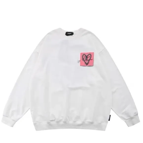Women’s White Sweatshirt with Heart Sticker Print Graphic, XS, Long Sleeve New‎ - Image 4