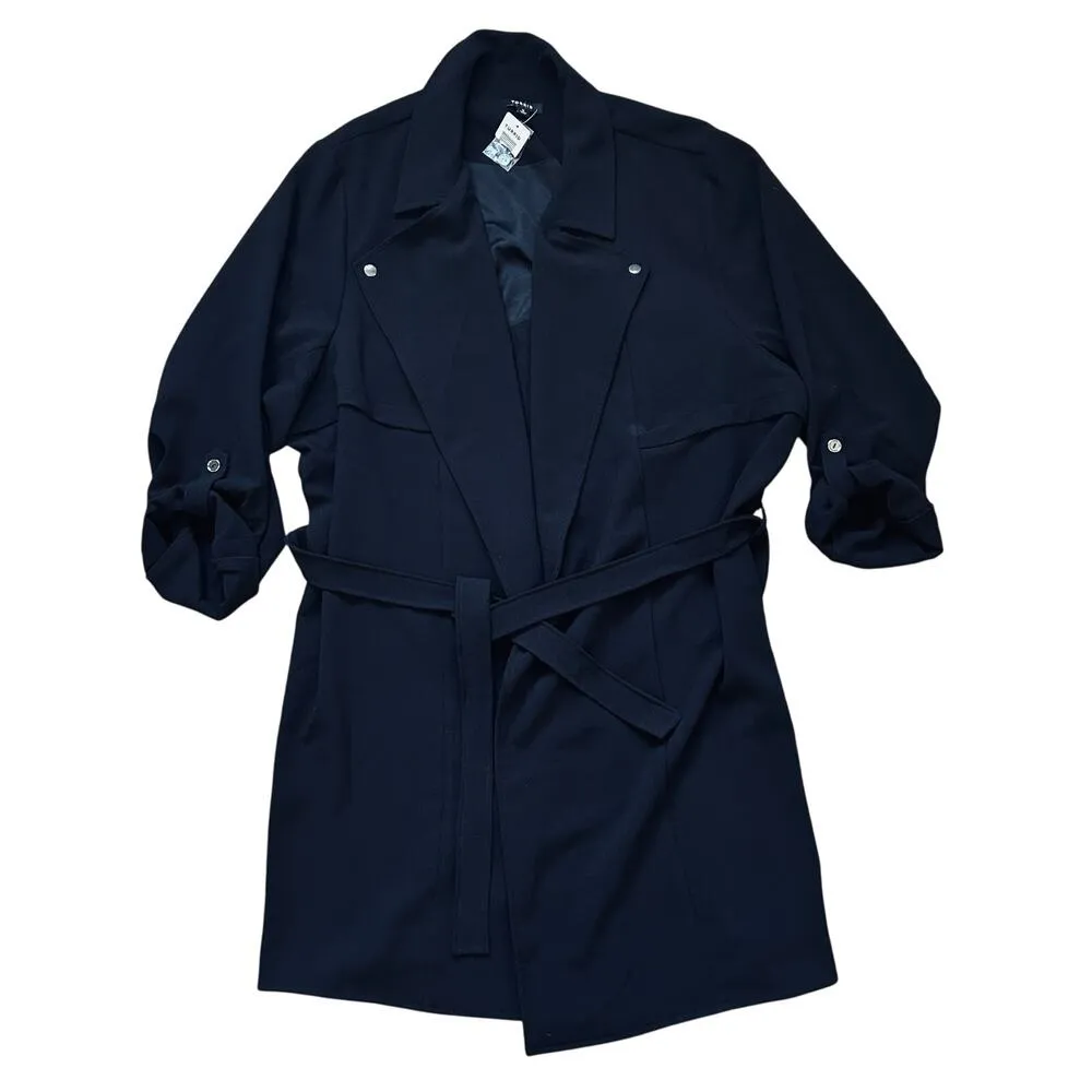 Torrid Black Trench Coat Jacket Draped Open Tie Front Roll Tab Sleeve 5 NWT - Image 3