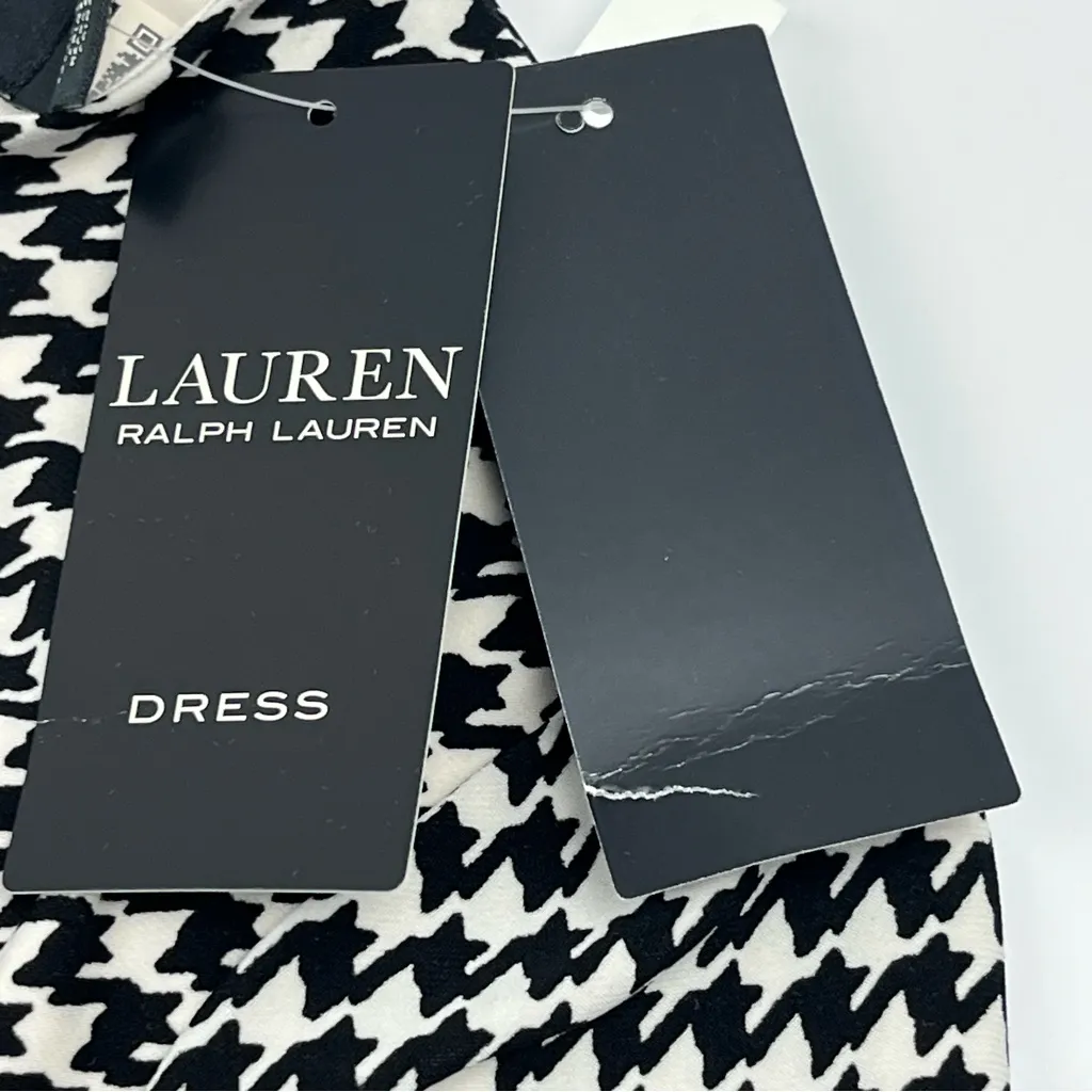 Lauren Ralph Lauren Women's 8 Houndstooth Jersey Surplice Dress Black Cream NEW‎ - Image 6