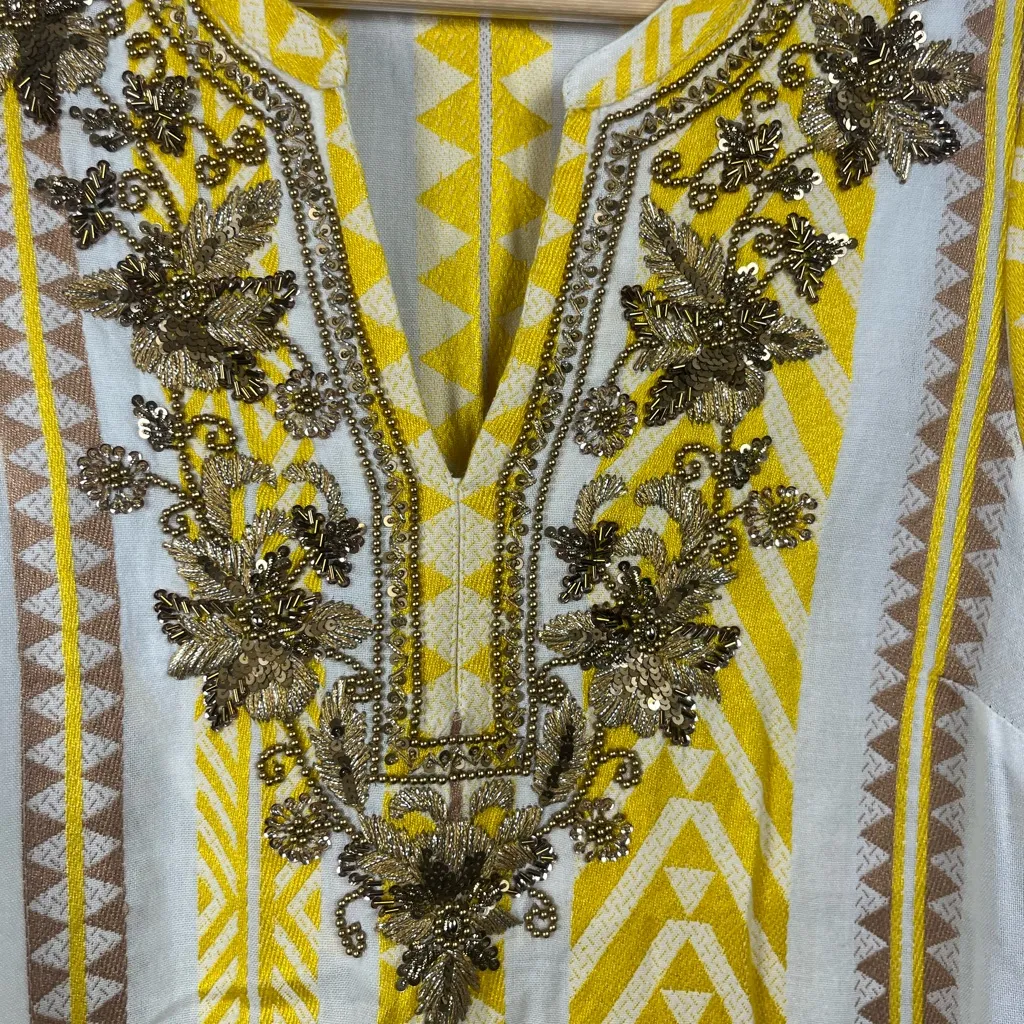 Soft surroundings yellow white embellished Embrodiered dress size small - Image 2