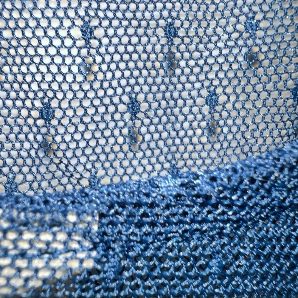 Free People Mini Dress in Blue w/Gold Metallic Floral Pattern Net @Neckline-Sz M - Image 9