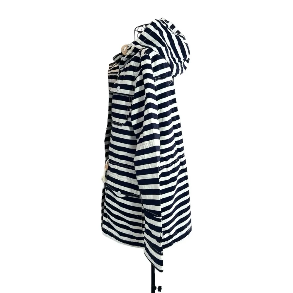 Levi's Trekking Parka Striped Hooded Jacket Nautical Canvas Navy/White Large NWT - Image 4