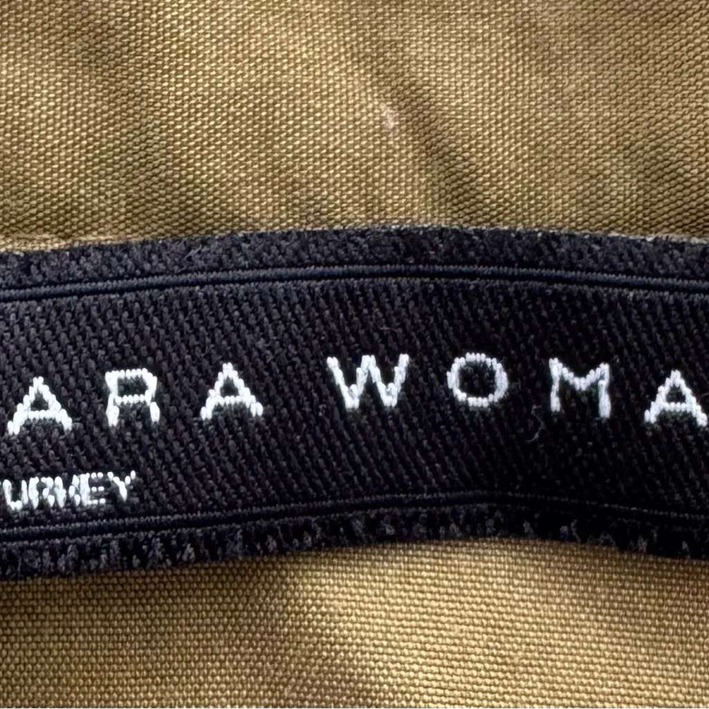 Zara Woman Khaki Olive Green drop waist high neck roll tab sleeves mini Dress XS - Image 2