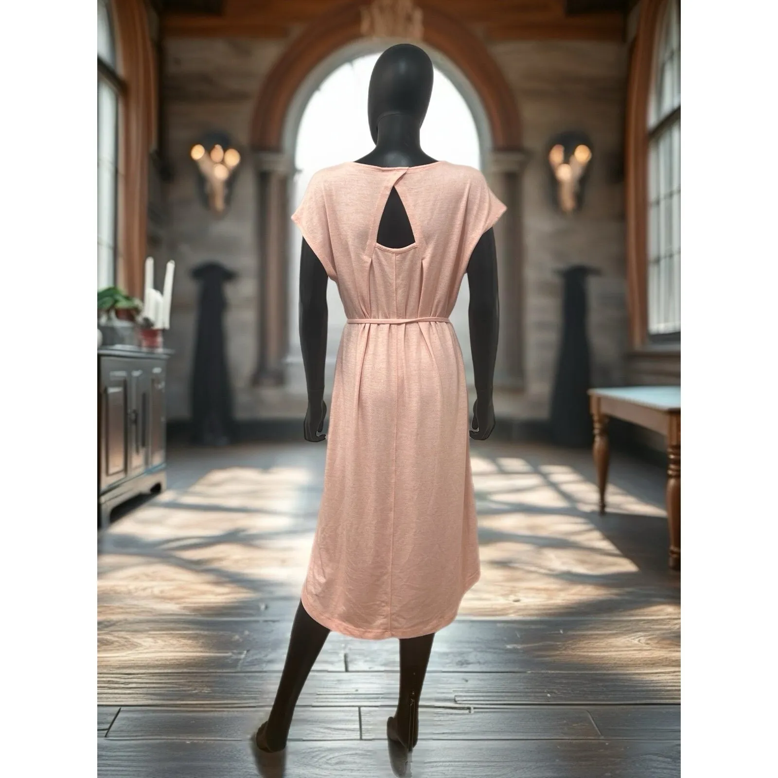 Talbots Women's Cut Out Back‎ Knit Midi Stretch Dress Peach Blossom Size L - Image 7