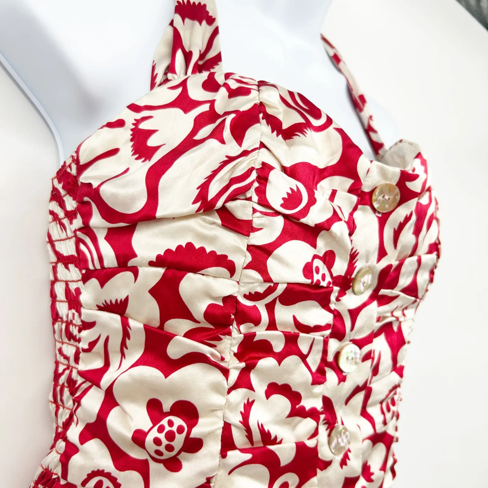 Nanette Lepore Womens Y2K Tropical Floral Silk Halter Smocked Bustier Top Size 2 - Image 3