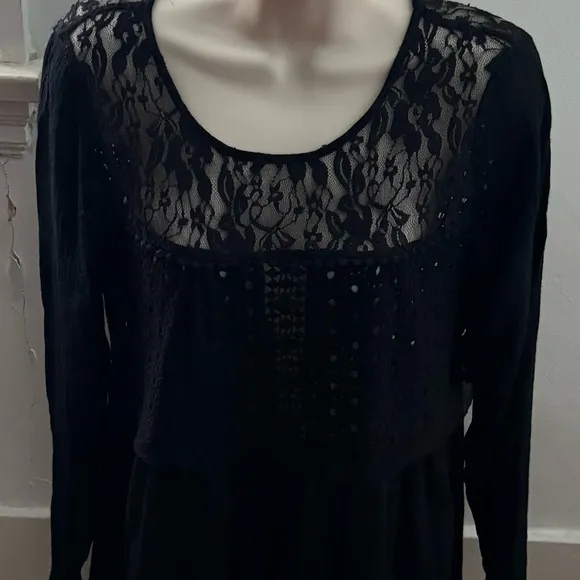 Forgotten Grace black lace crochet long sleeve blouse tunic, size S bohemian - Image 1