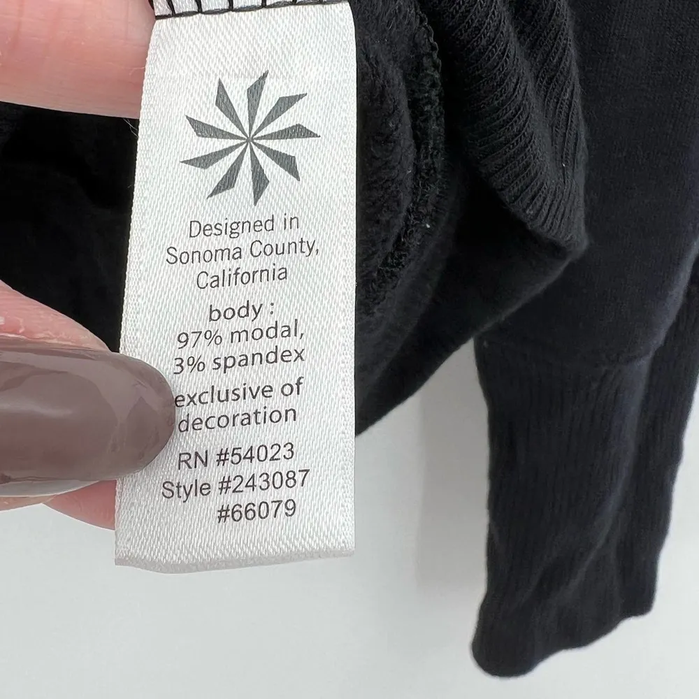 Athleta Black Zip Shoulder Boat Neck Pullover Women Modal Blend Sweatshirt Small - Image 5