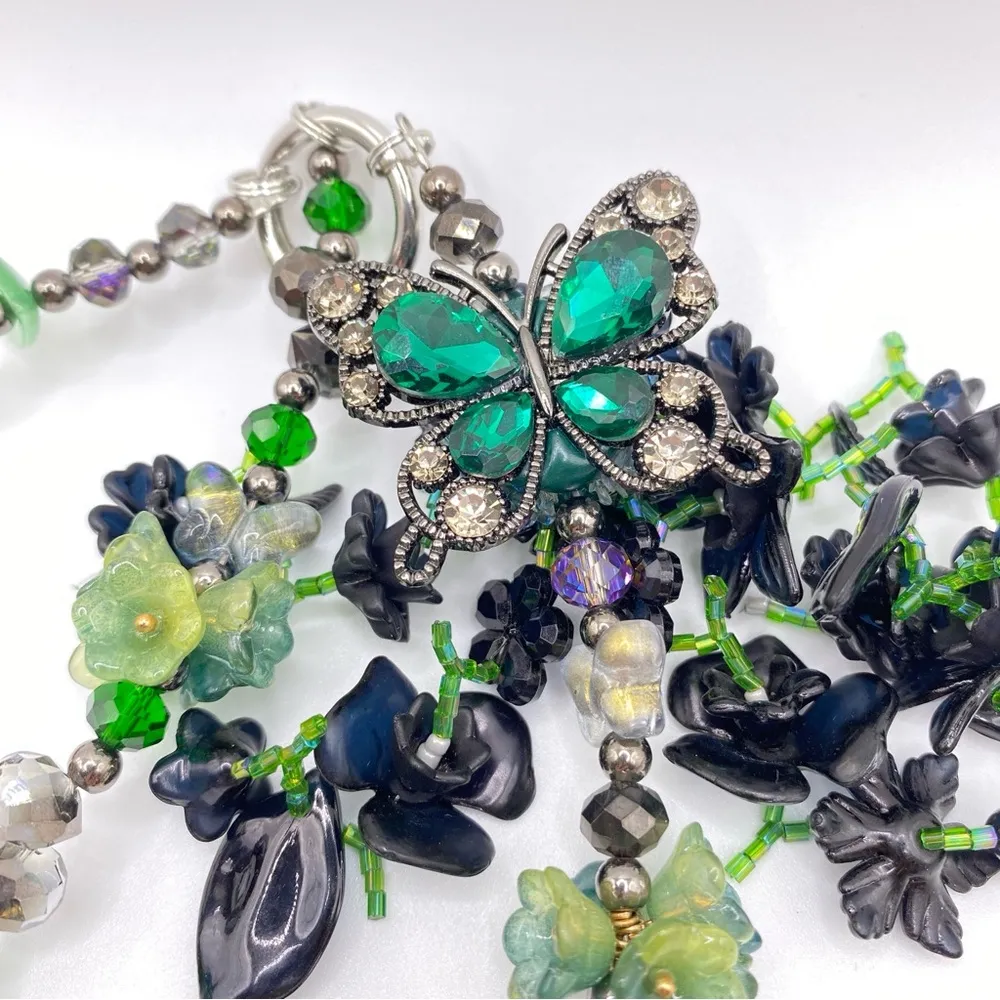 💚🖤Luxury Bag/Phone Chain Charm/Keychain Triple-Layer Flowers Fancy Crystal Beads - Image 11