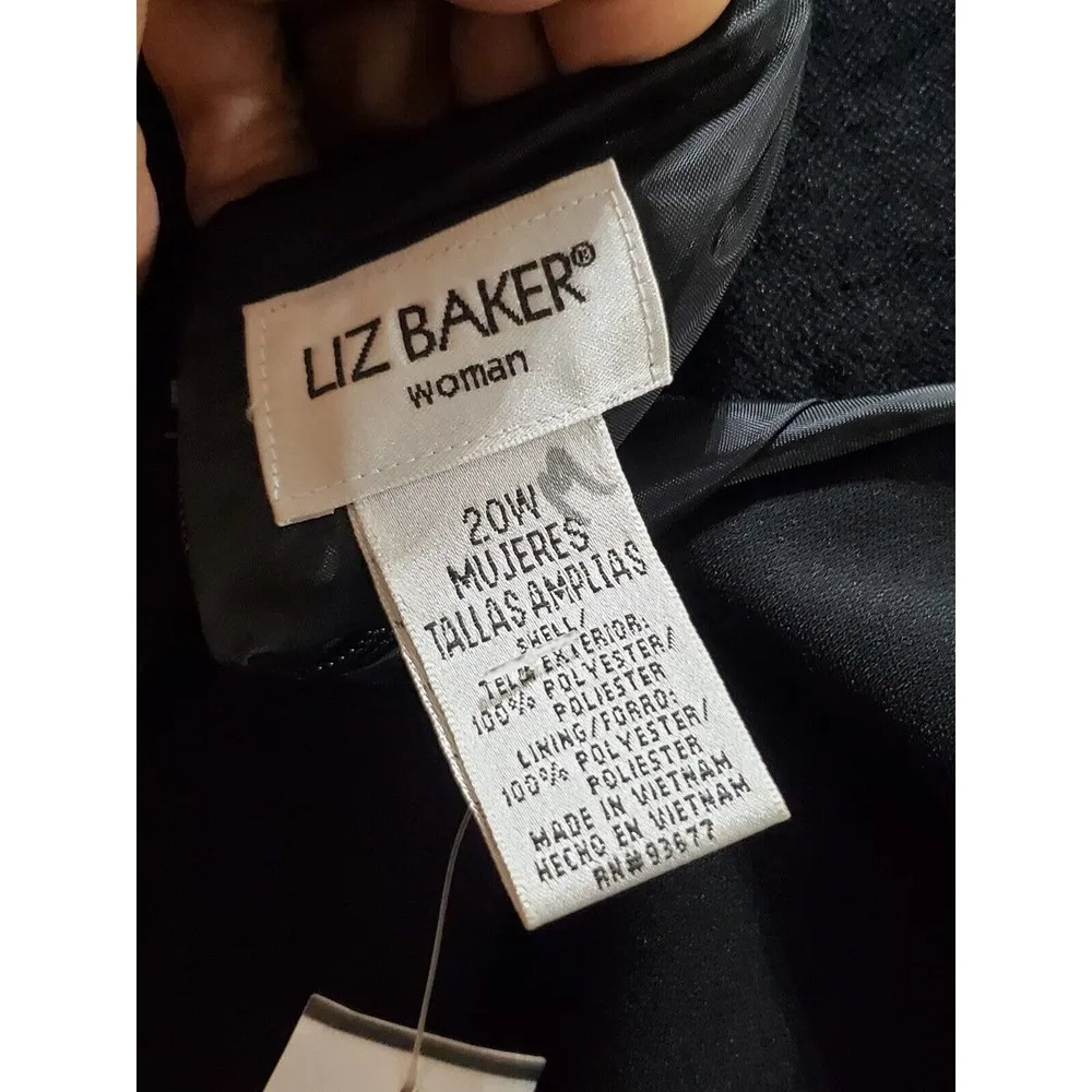 Vintage Liz Baker Black Polyester V-Neck Short Sleeve Knee Length Dress Size 20W - Image 9