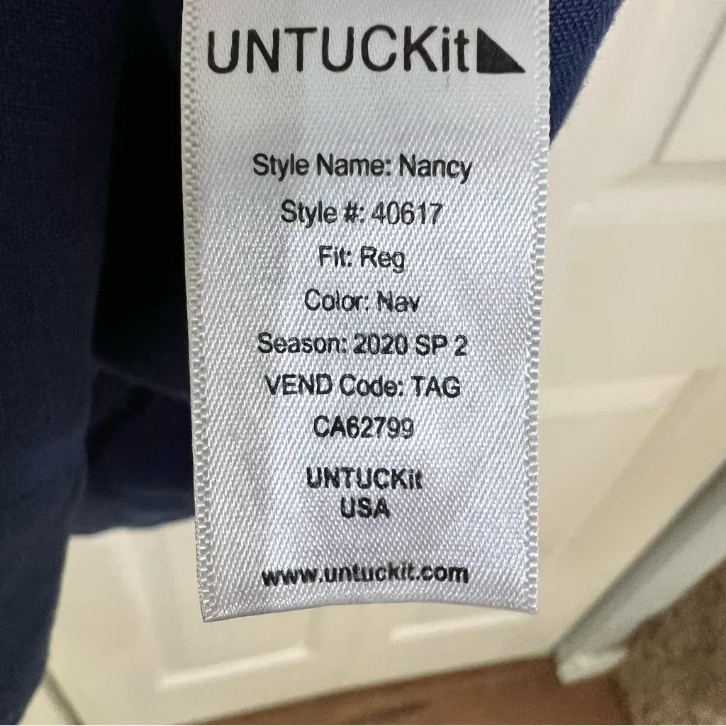 UNTUCKit Navy Blue Short Sleeve Nancy Linen Knee Length Dress Size 8 No Belt - Image 8