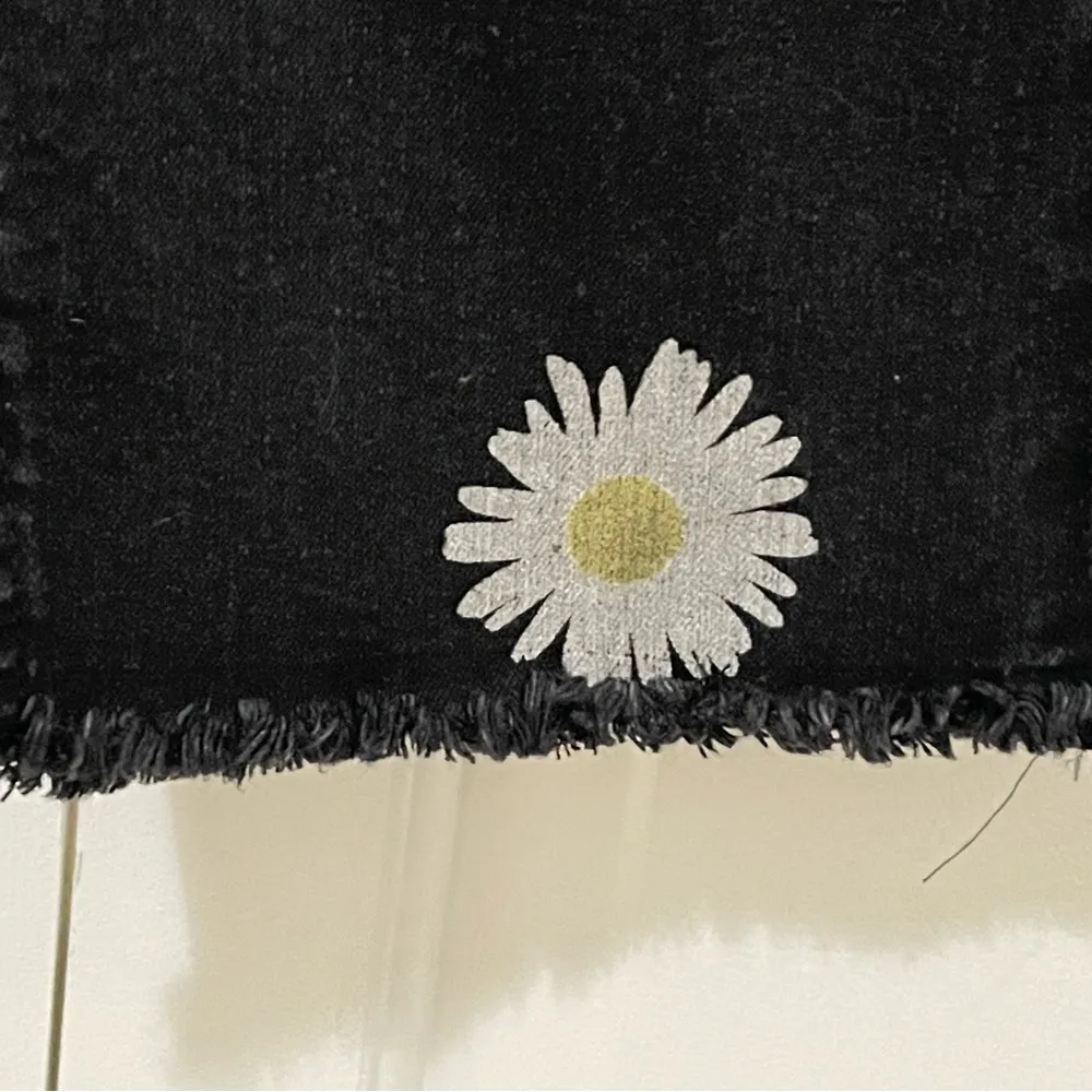 Y2K Style Juniors Floral Daisy Denim Jeans Size 15 Raw Hem Straight Leg Jeans - Image 6