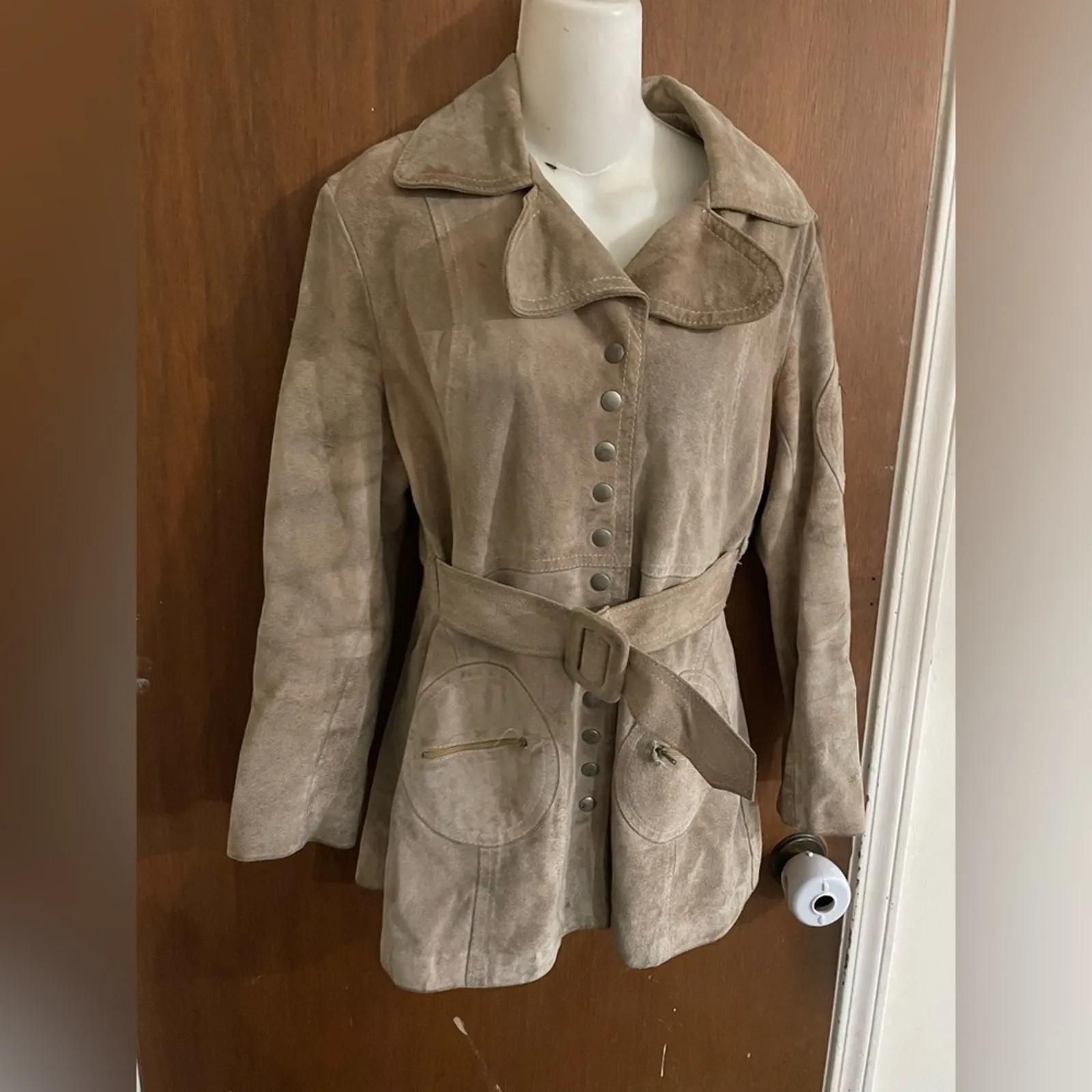 70s mod suede mini trench coat Gray - Image 2