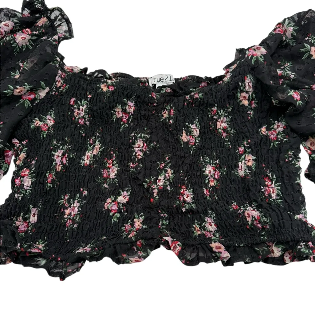 Rue 21 Women's Bubble Sleeve Black Cropped Whimsygoth Fairy Top XL - Image 4