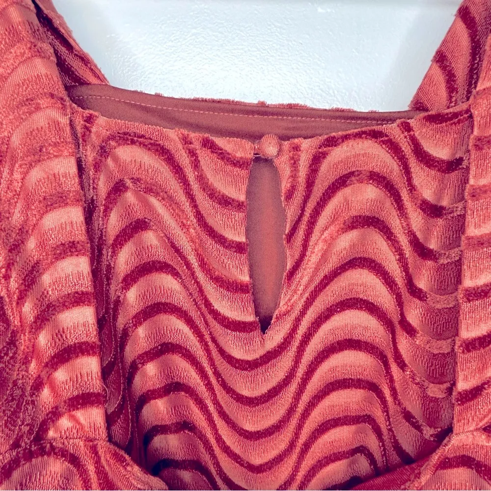 Moon River Anthropologie Terracotta Velvet Swirl Square Neck Babydoll Dress Sz L - Image 9