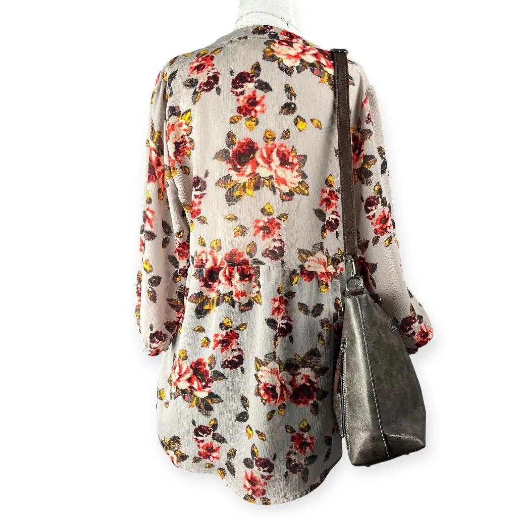 Princess Vera Wang Sheer Floral Blouse Womens XL Gray 3/4 Sleeve Boho Lagenlook - Image 2