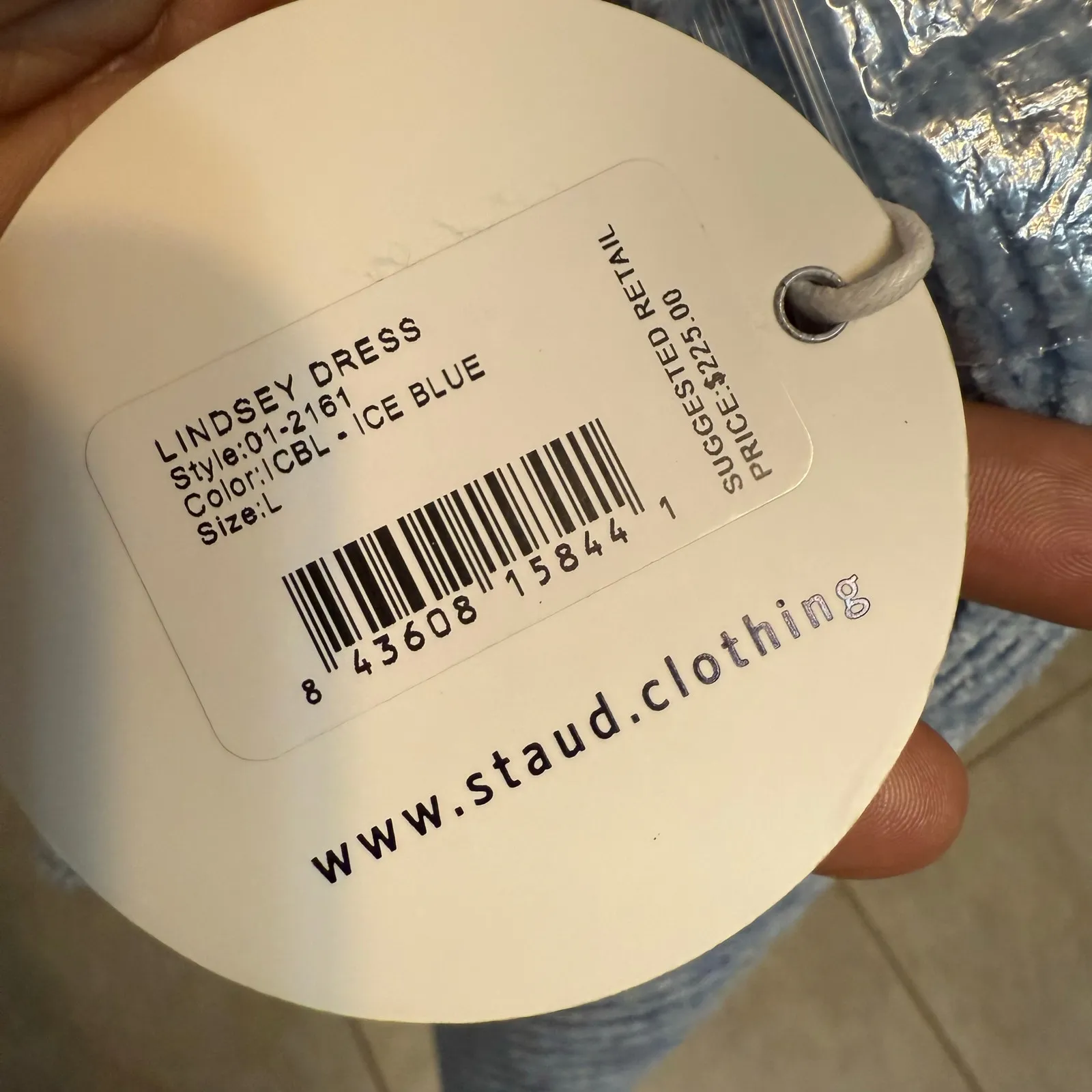 Staud Lindsey Dress Blue Ice off shoulder dress pearl beaded collar large NWTs - Image 9