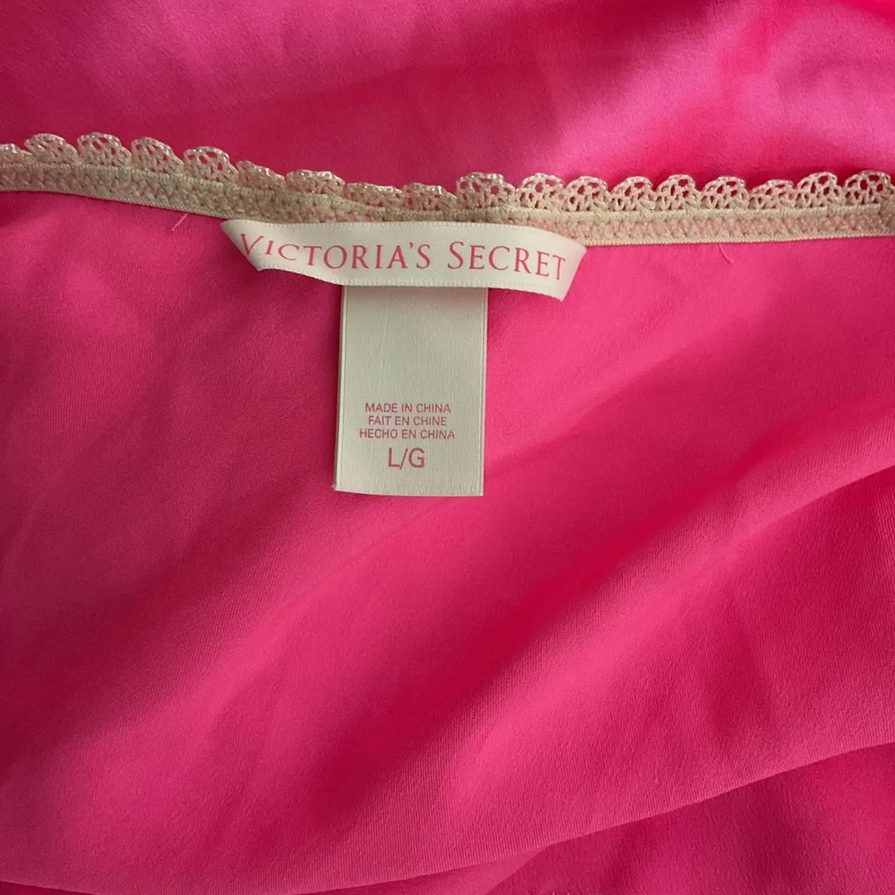 Victoria's Secret Lingerie Satin Slip Dress Pink Lace Accent Size Large - Image 3