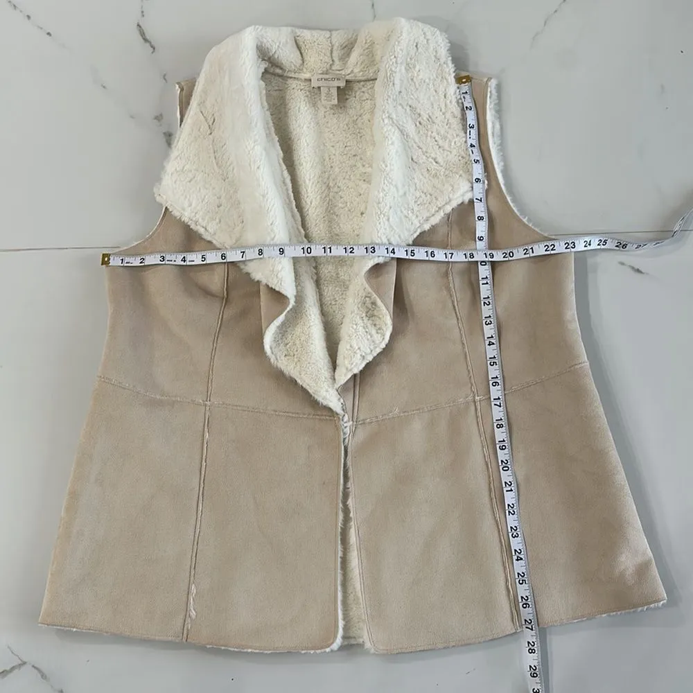 Chico's Womens Vest Jacket 3/Large Shearling Sherpa Faux Suede Open Front Vegan - Image 7