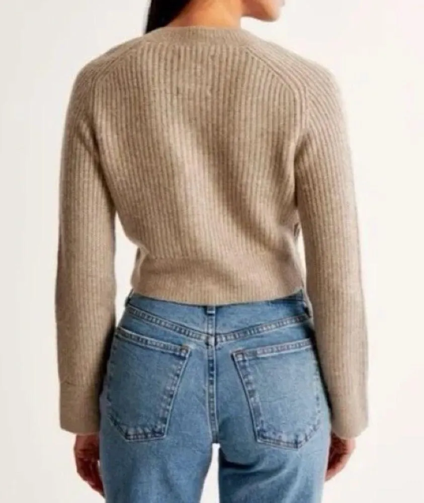 Beige Pearl Button Crew Cardigan - Image 2