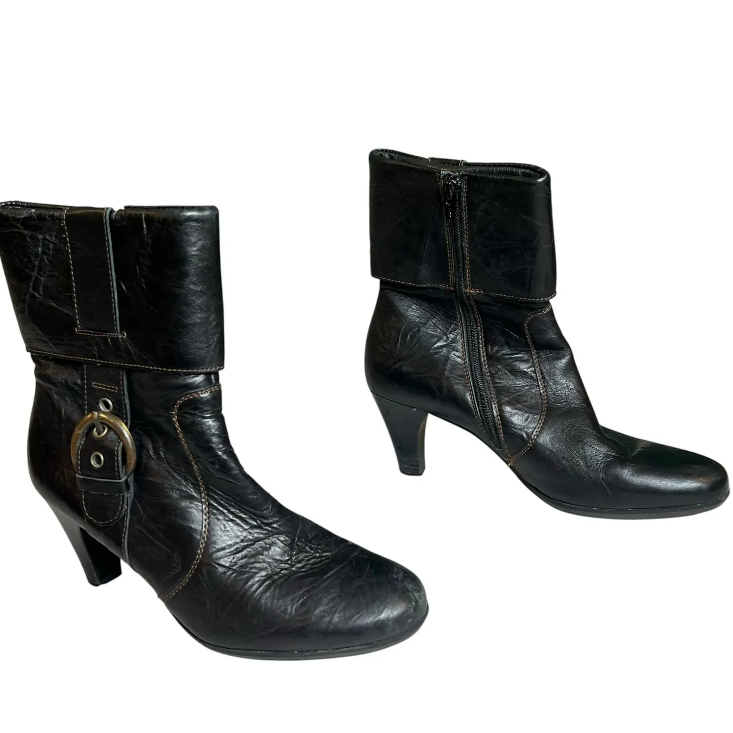 Paul Green Harness Boots 6.5 Black Leather Buckle Cuffed Western Ankle Booties - Image 5