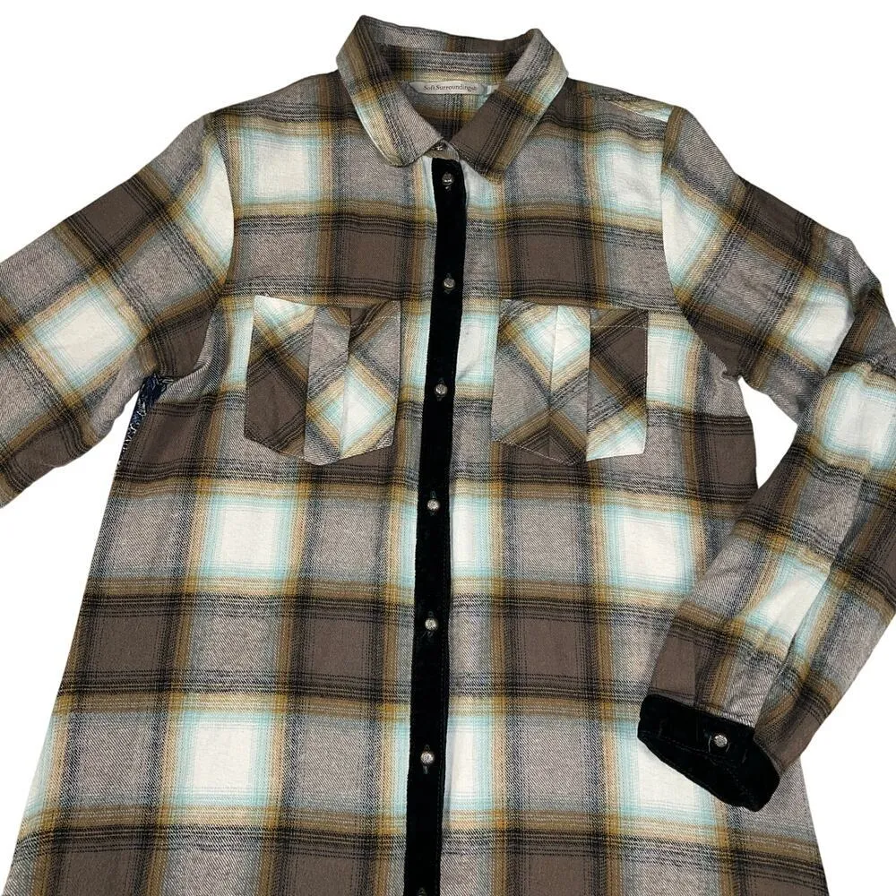 Soft Surroundings Vintage Inspired Plaid Flannel Tapestry Shirt Dress Size XS - Image 6