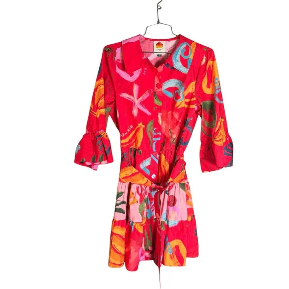 Farm Rio Mixed Fruits Ocean Mini Dress S - Image 3