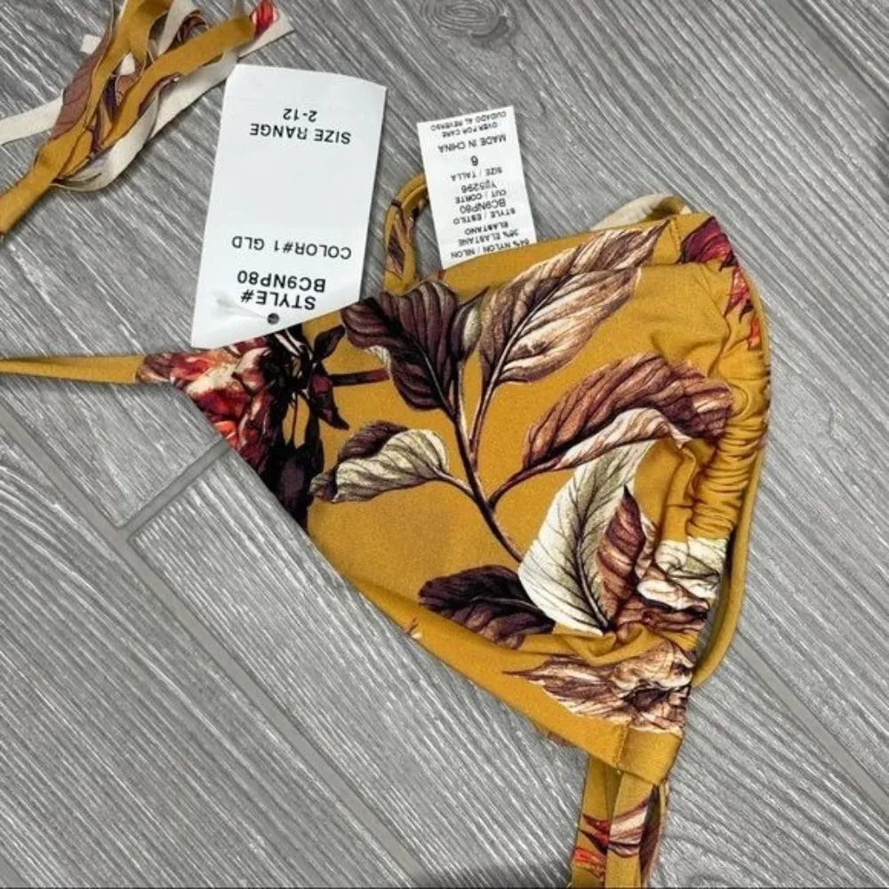 Nwt boho fringe feather leaf design halter bikini bathing suit swimwear swimsuit Yellow Size 6 - Image 2