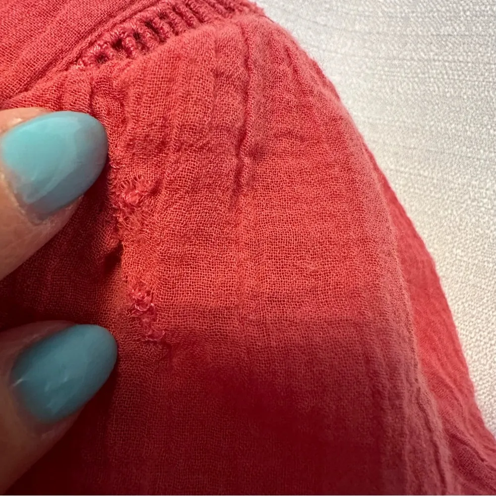 Free People Laura Western Top Red Berry Size XS Boho Embroidered FLAW Repaired - Image 7