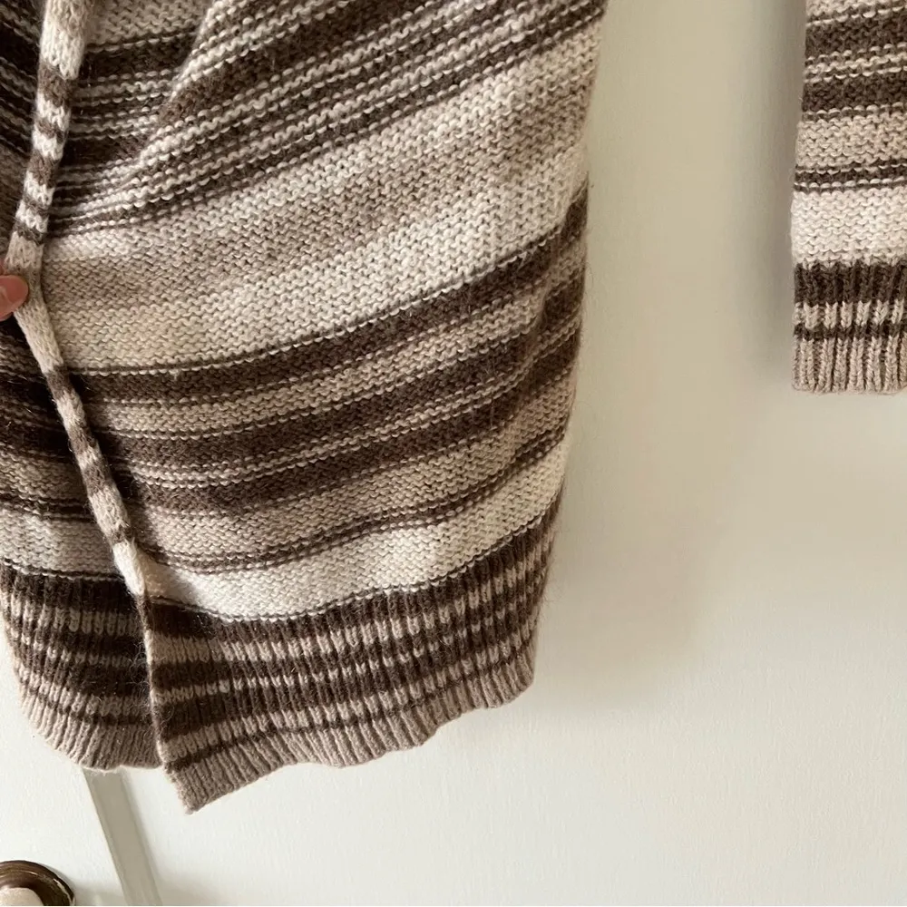 Moda International Brown Tan Stripe Cascade Waterfall  Belted Sweater Cardigan - Image 2