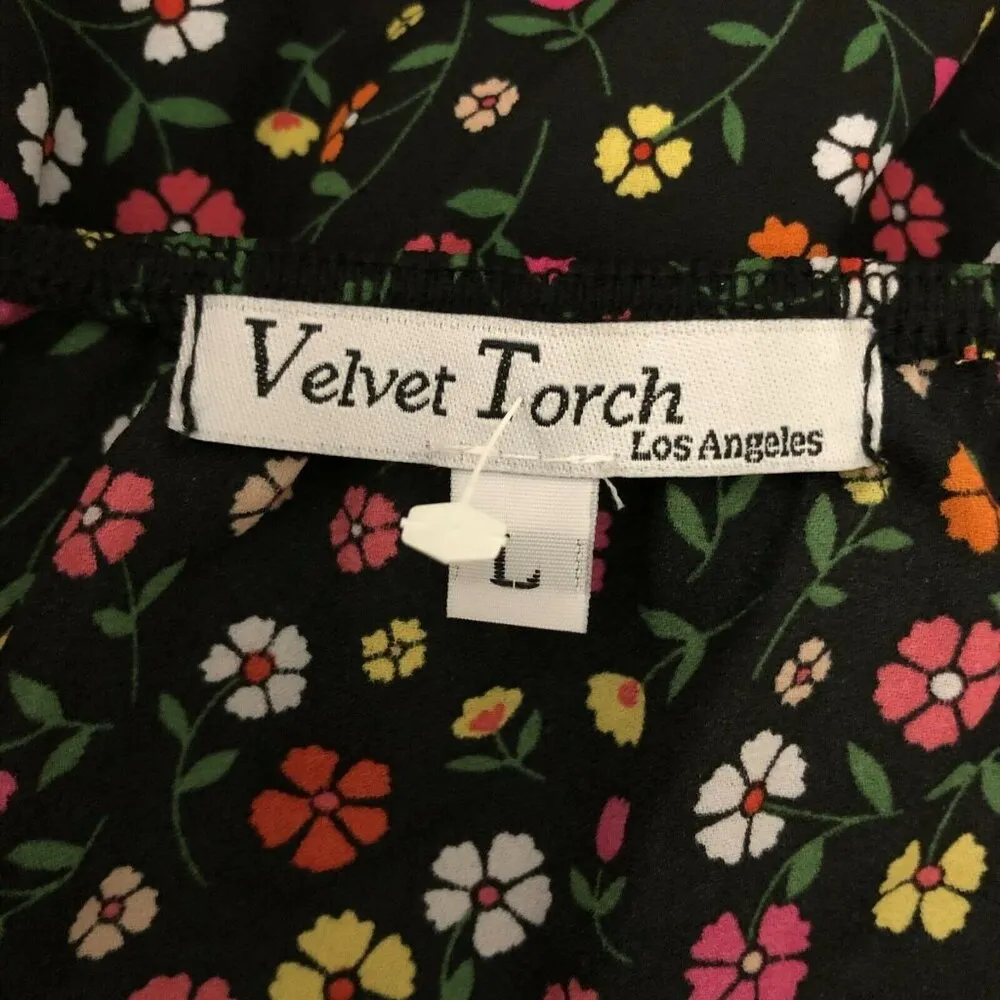 Velvet Torch Midi Dress Halter Sleeveless Floral Lightweight Black Size L - Image 3
