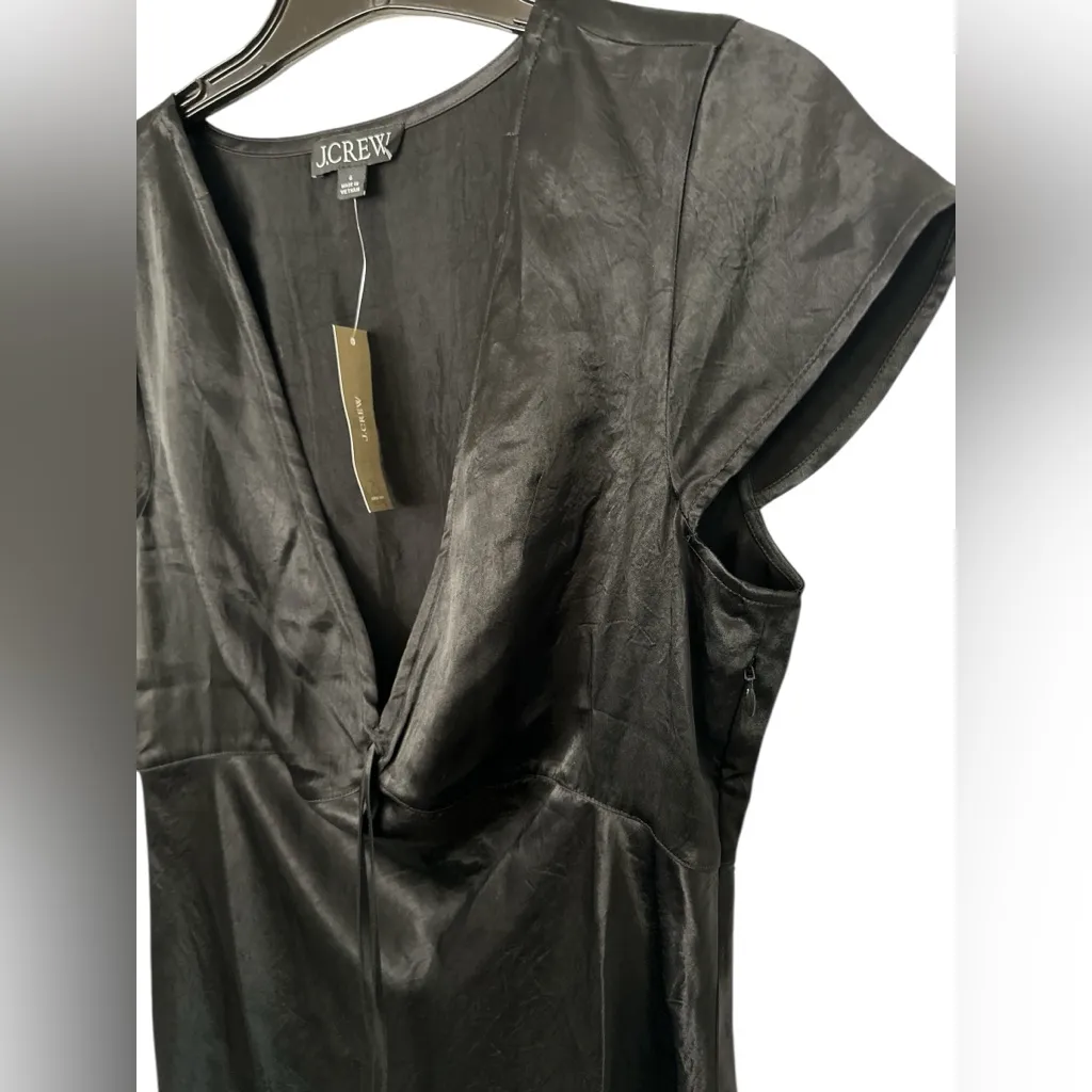 J Crew Short Sleeve Slip Dress Satin Size 6 - Black V Neck Short NWT - Image 3