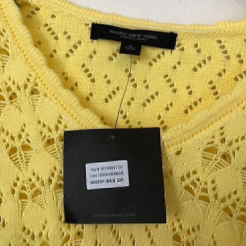 NEW NWT MARC NEW YORK Bright Yellow Sweater Cropped Cottagecore Boho 100% Cotton - Image 6