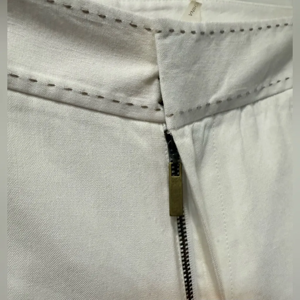 Rebecca Taylor‎ Linen Blend Pants Mid Rise White Wide Leg Fully Lined Trousers 8 - Image 3