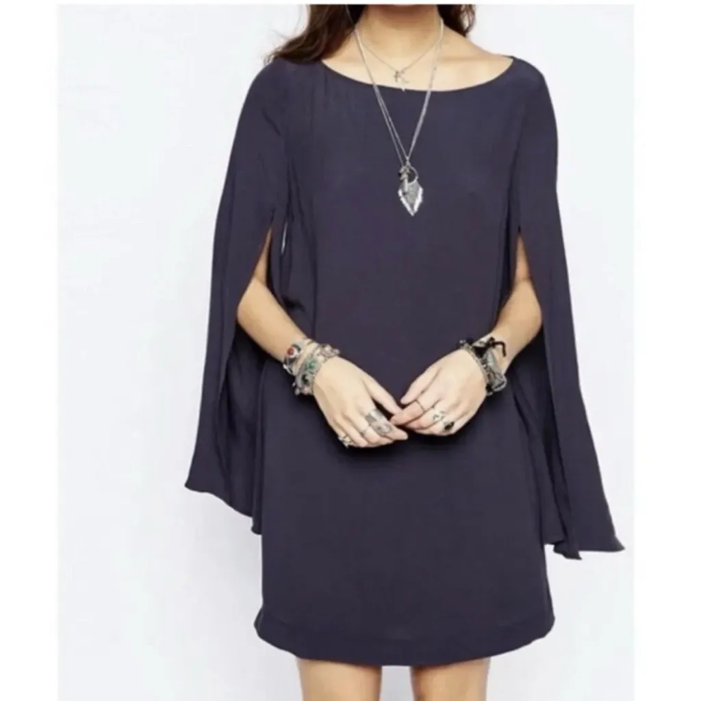 Free People Navy Blue Some Like It Hot Cape Dress Split Sleeves Size XS - Image 3