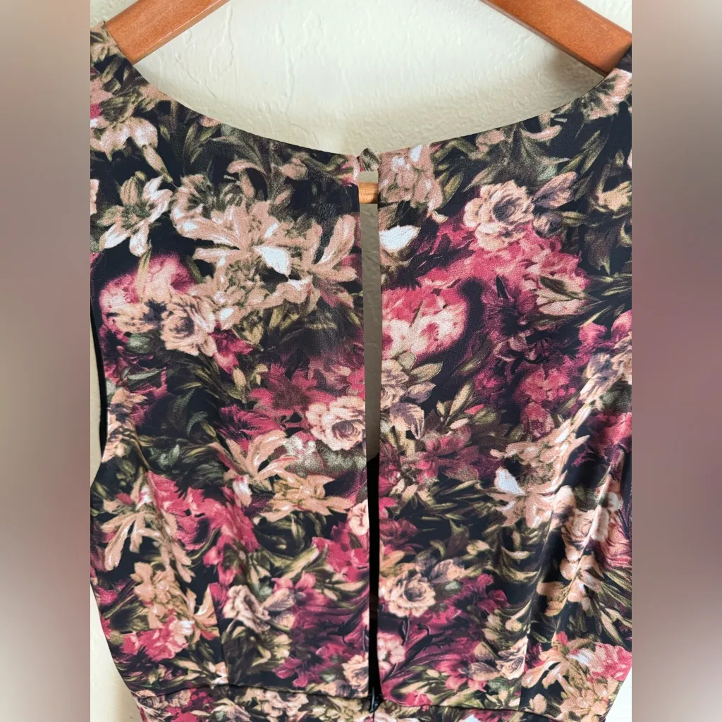 Dark Floral Sleeveless Maxi Goddess Dress V- Neckline High-low Hem Size M - Image 12