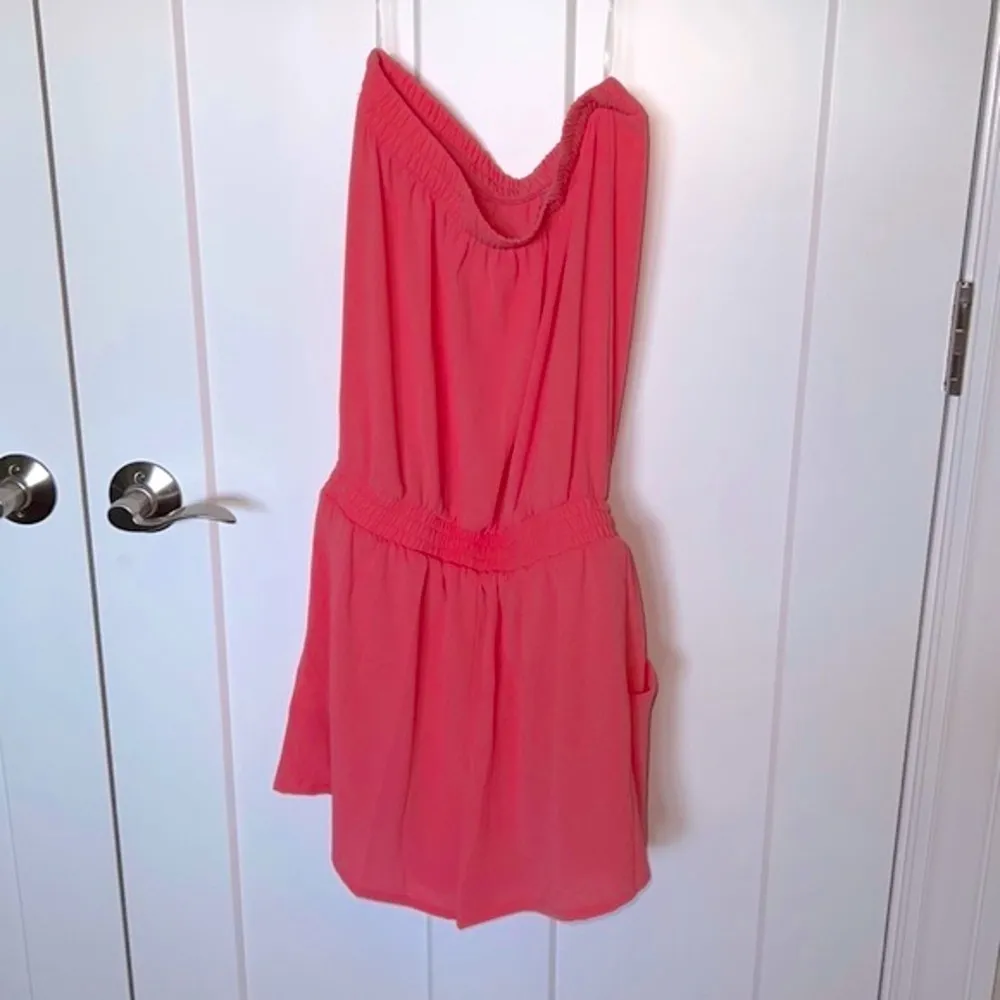 Pink Lily Coral Desert Flames Strapless Romper - Image 3