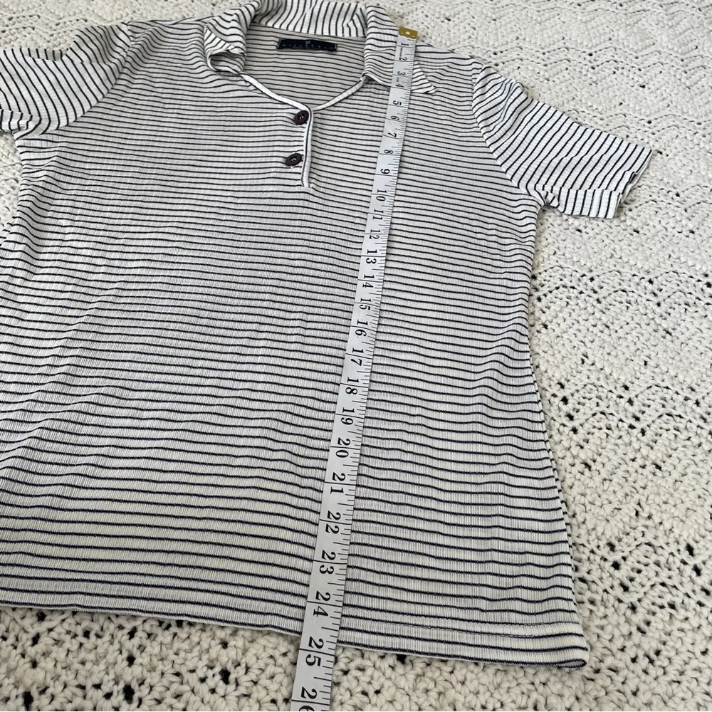Terzo Millennio Striped Collared Henley Short Sleeve Shirt White/Black (Small) White - Image 4