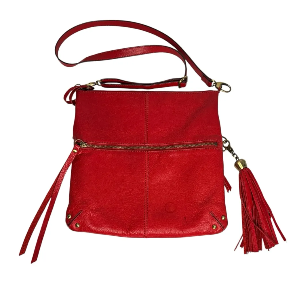 LUCKY BRAND RED LEATHER CROSSBODY TASSELS REMOVABLE STRAP HANDBAG - Image 7