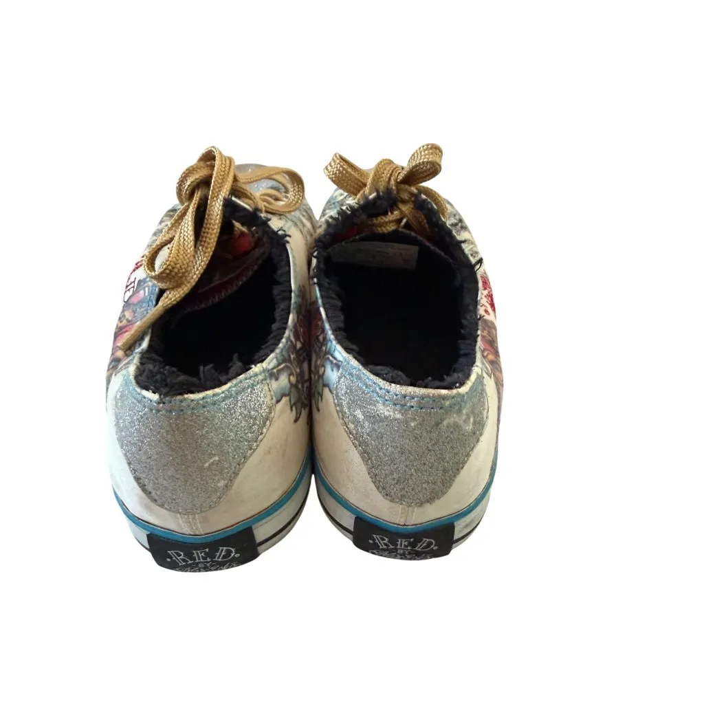 MARC ECKO Red Women's Patterned Glitter Sneakers Size 9 Silver - Image 8