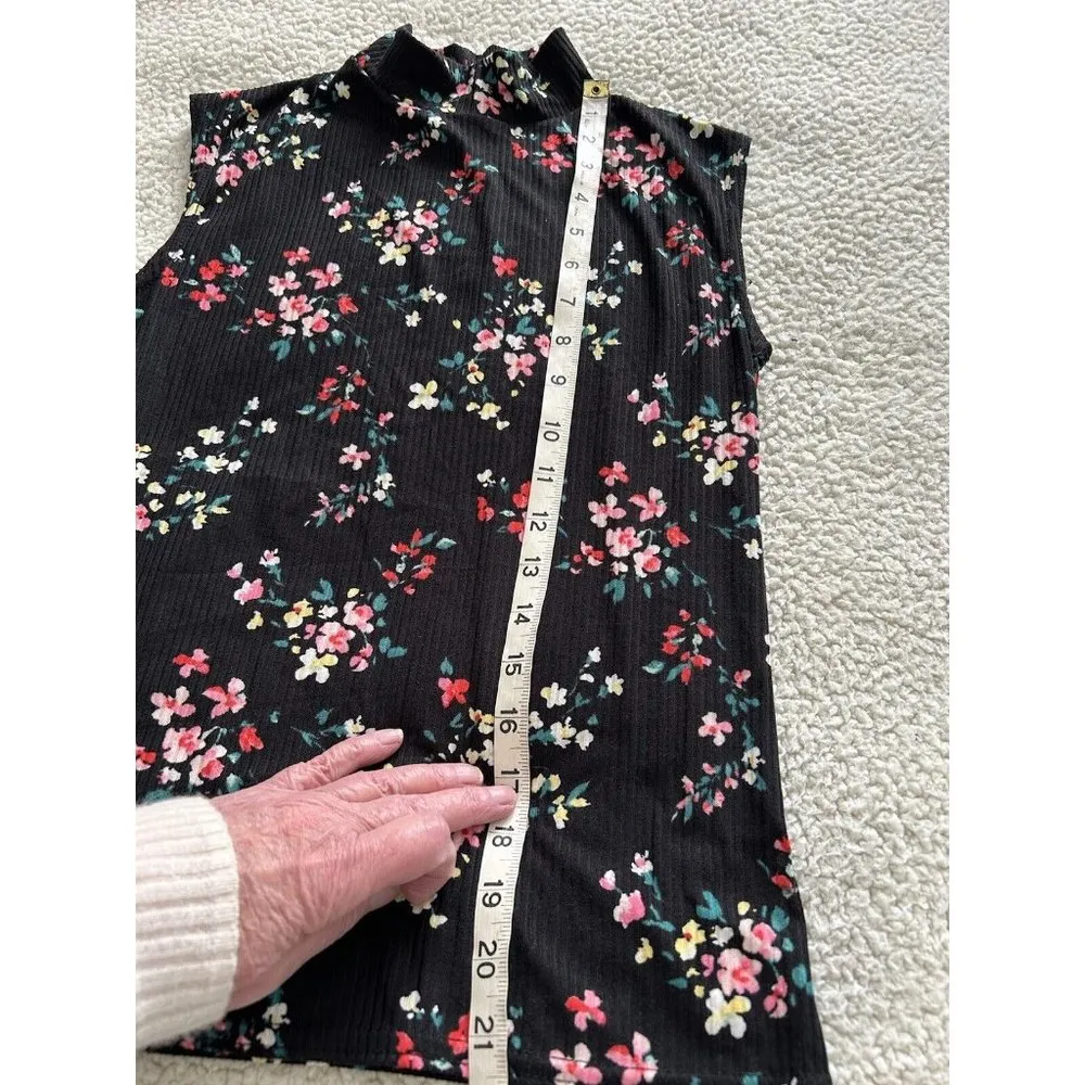 Love...Ady   Black Multicolor Floral Sleeveless Mock Neck Rib Knit Top Size S - Image 7