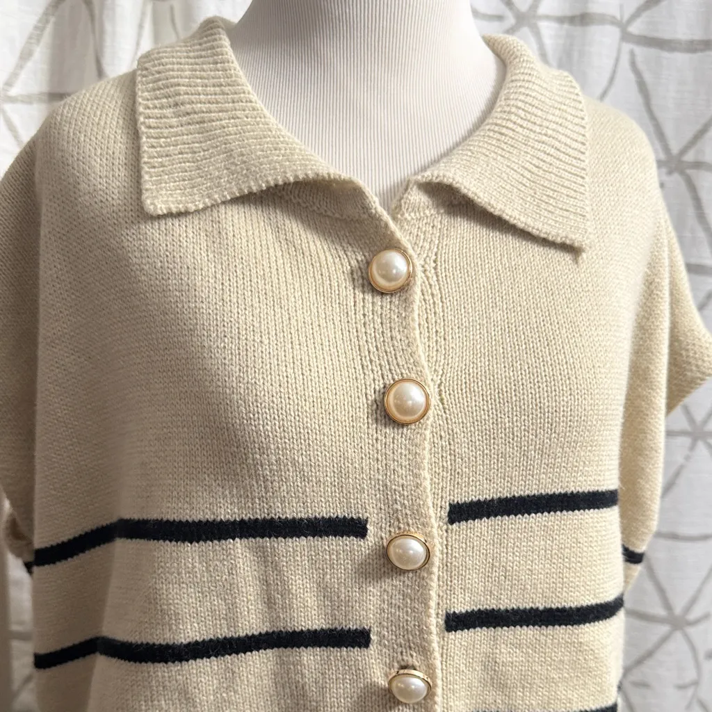Striped Beige and Black Women's Knit Set Size XL - Image 3