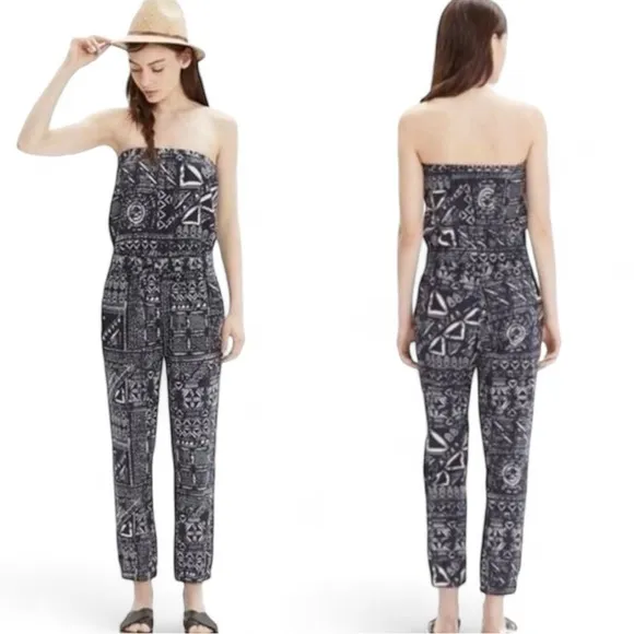 Madewell Kingston Cover Up Jumpsuit Inkstone Aztec Tribal Strapless Boho Size S - Image 2