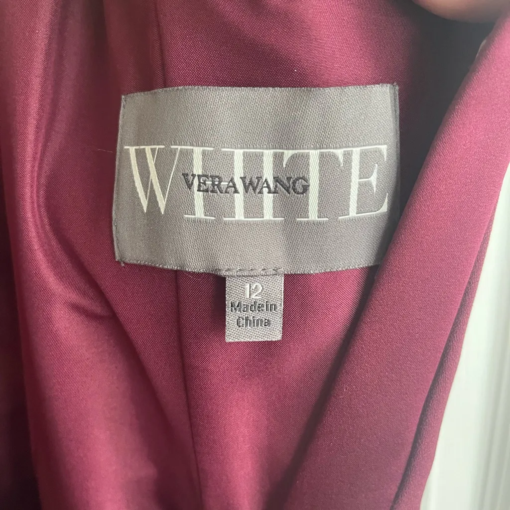 White by Vera Wang Open Back Maroon Wine Crepe Gown Dress - Image 6