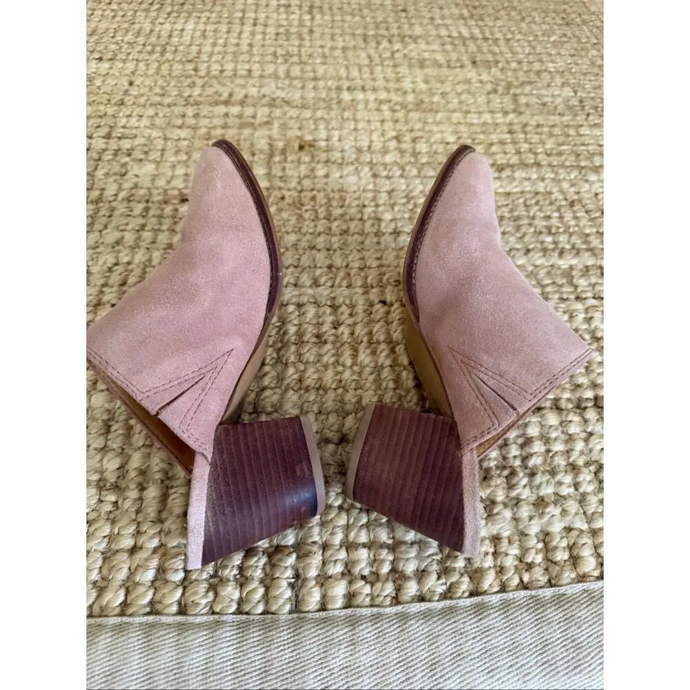 Madewell Harper Mule Pink Suede Leather Slip on Stacked Heels Shoes Women Sz 6 - Image 3