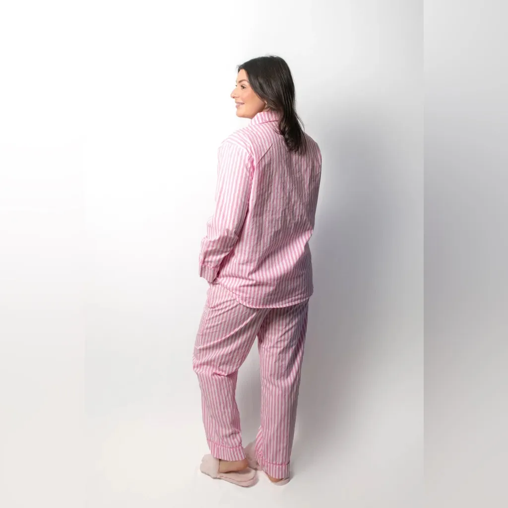 Bon Artis Pink Striped Cat Embroidery Pajama Set 100% Cotton Women’s Size 1 Size M - Image 3