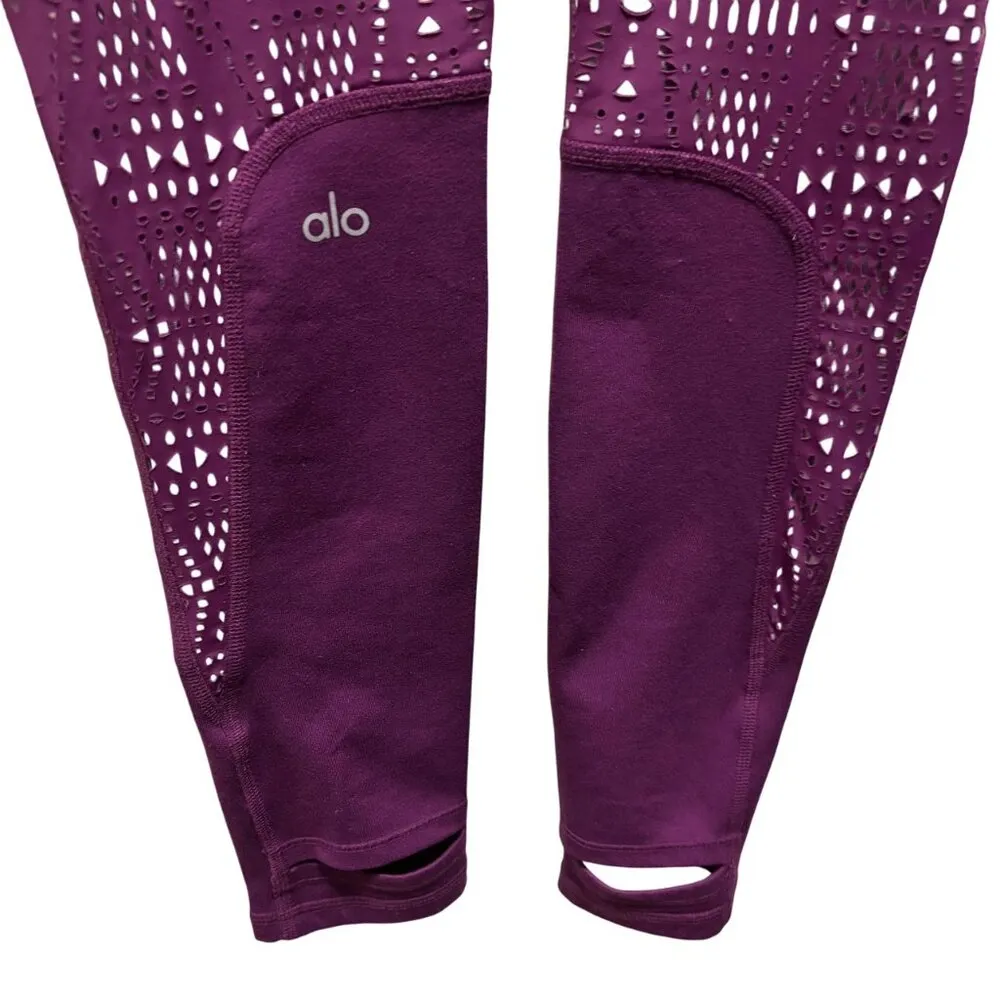 Alo Yoga Womens west coast Leggings Laser-Cut Design In Deep Plum Purple Size M - Image 7