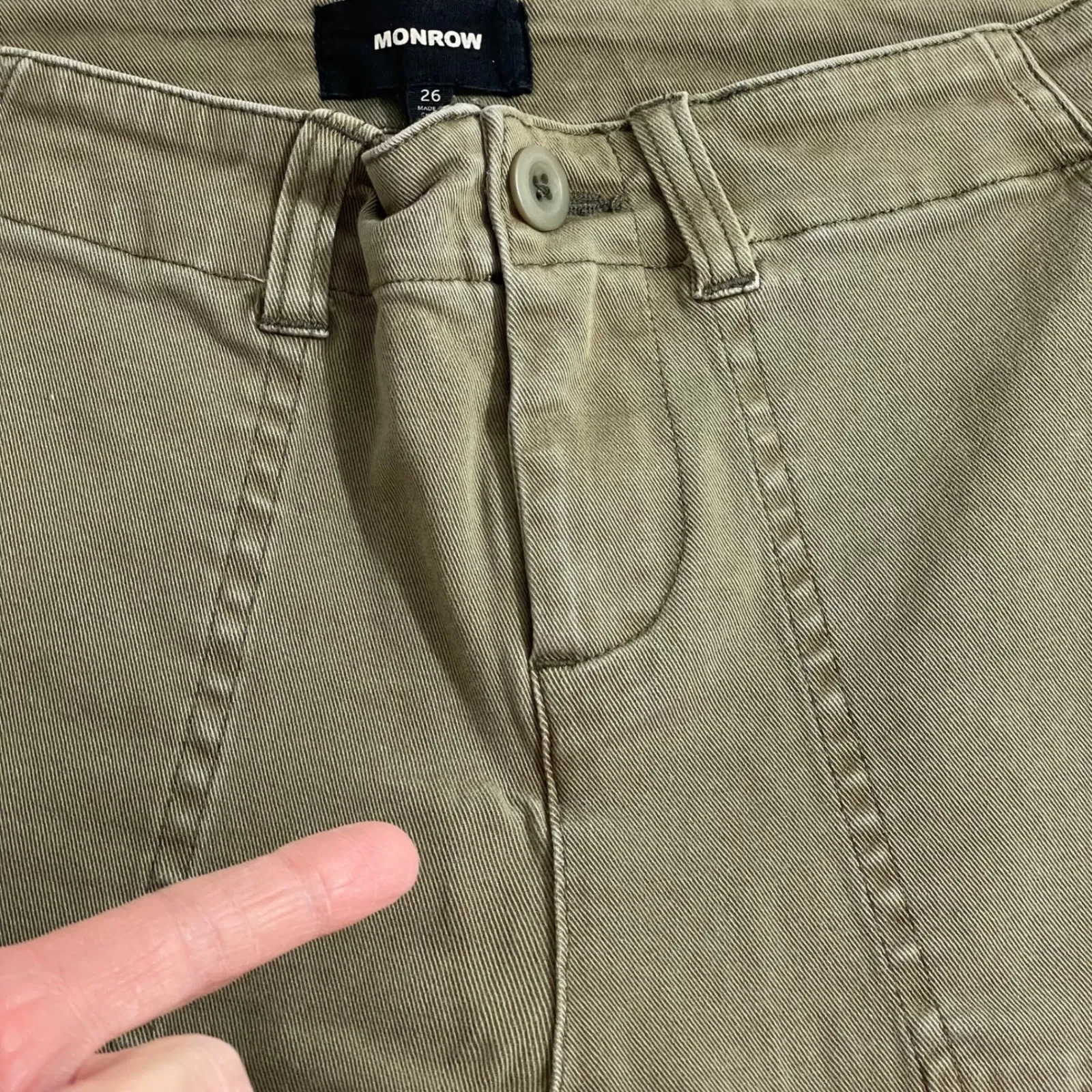 MONROW Women's Olive Army Green Pants Size 26 Raw Hem Side Stripe‎ Chino - Image 8